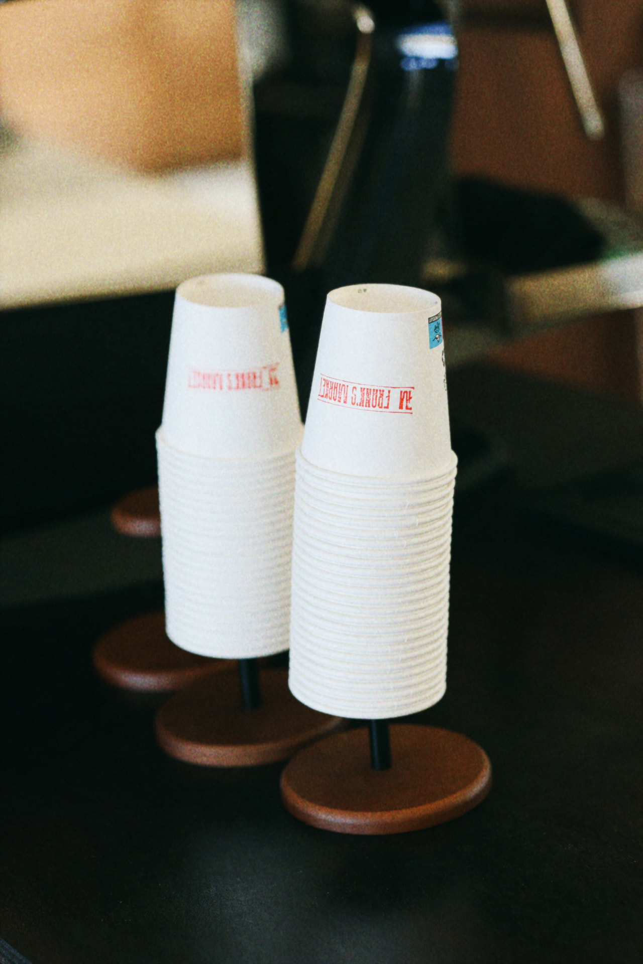 Coffee shop counter with cup stands